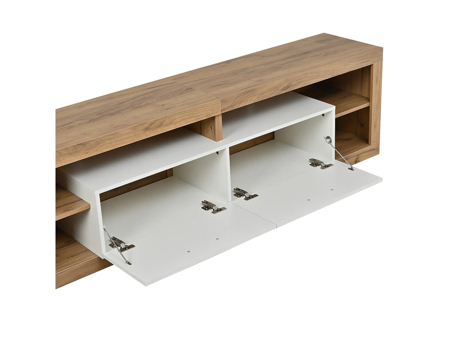 TV-bänk 180 x 35,5 x 50 cm med LED, 2 dörrar och 4 fack – Spånskiva – Naturträ och vit