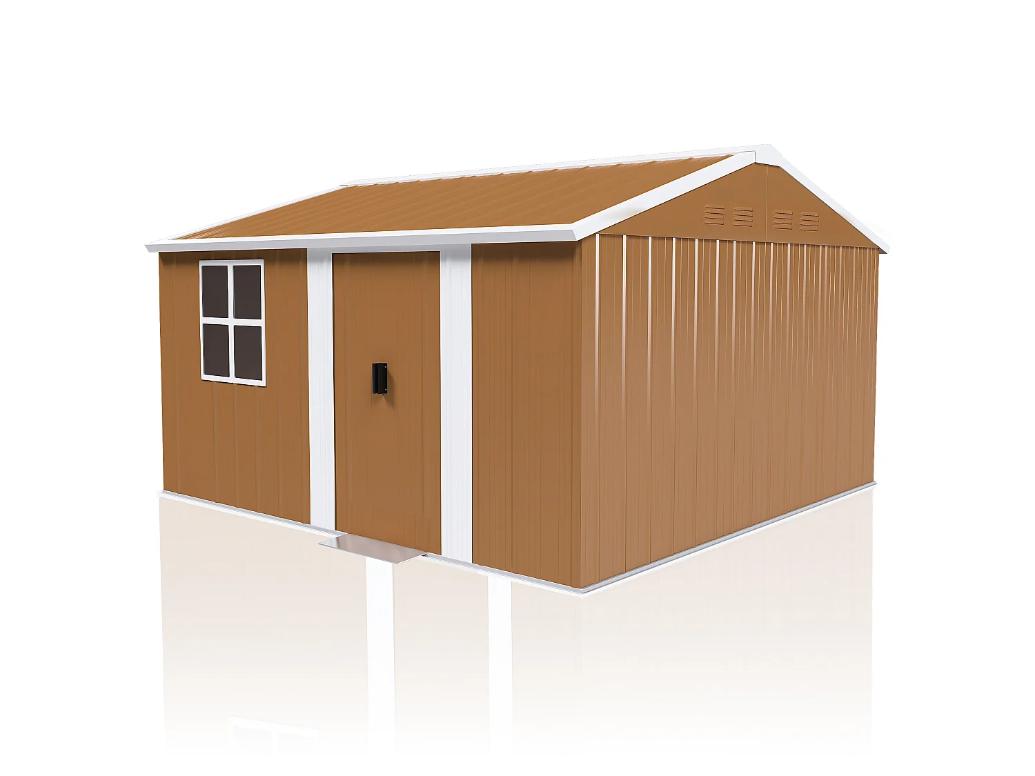Abri de jardin en acier 10,7 m² avec 2 porte et ventilation - Sans plancher – Marron