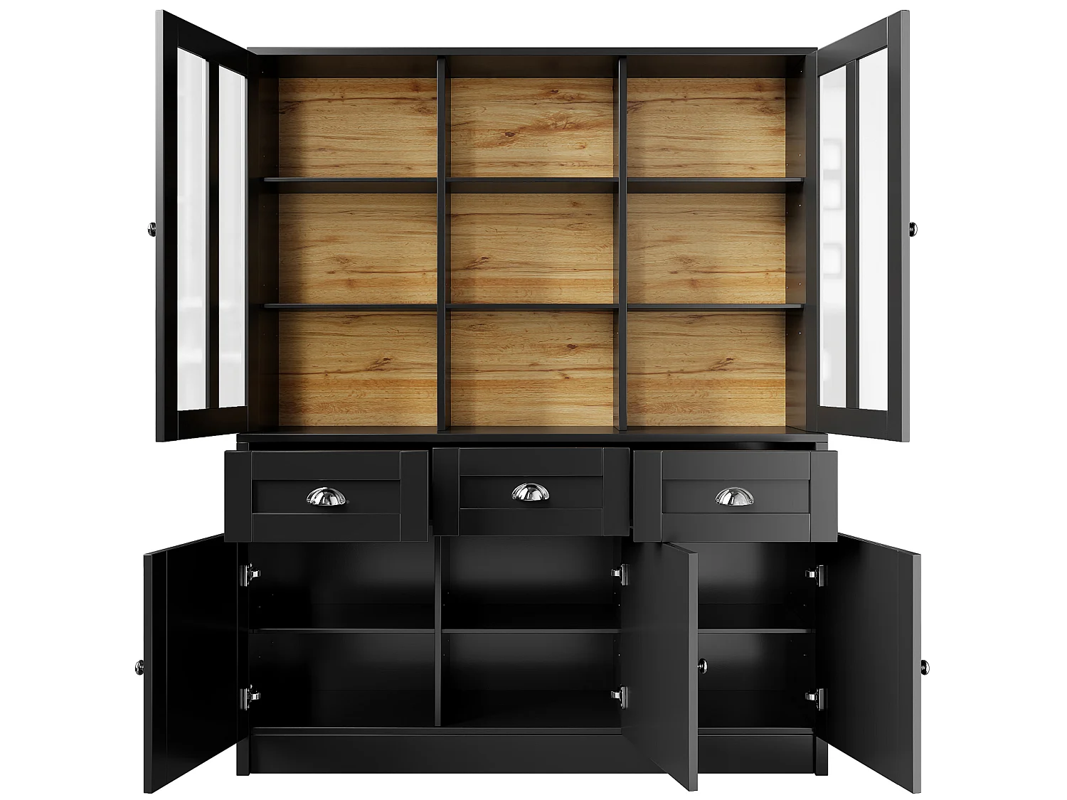 Buffet de cuisine 140 x 40 x 175 cm noir avec 3 tiroirs et 5 portes - MDF et acrylique