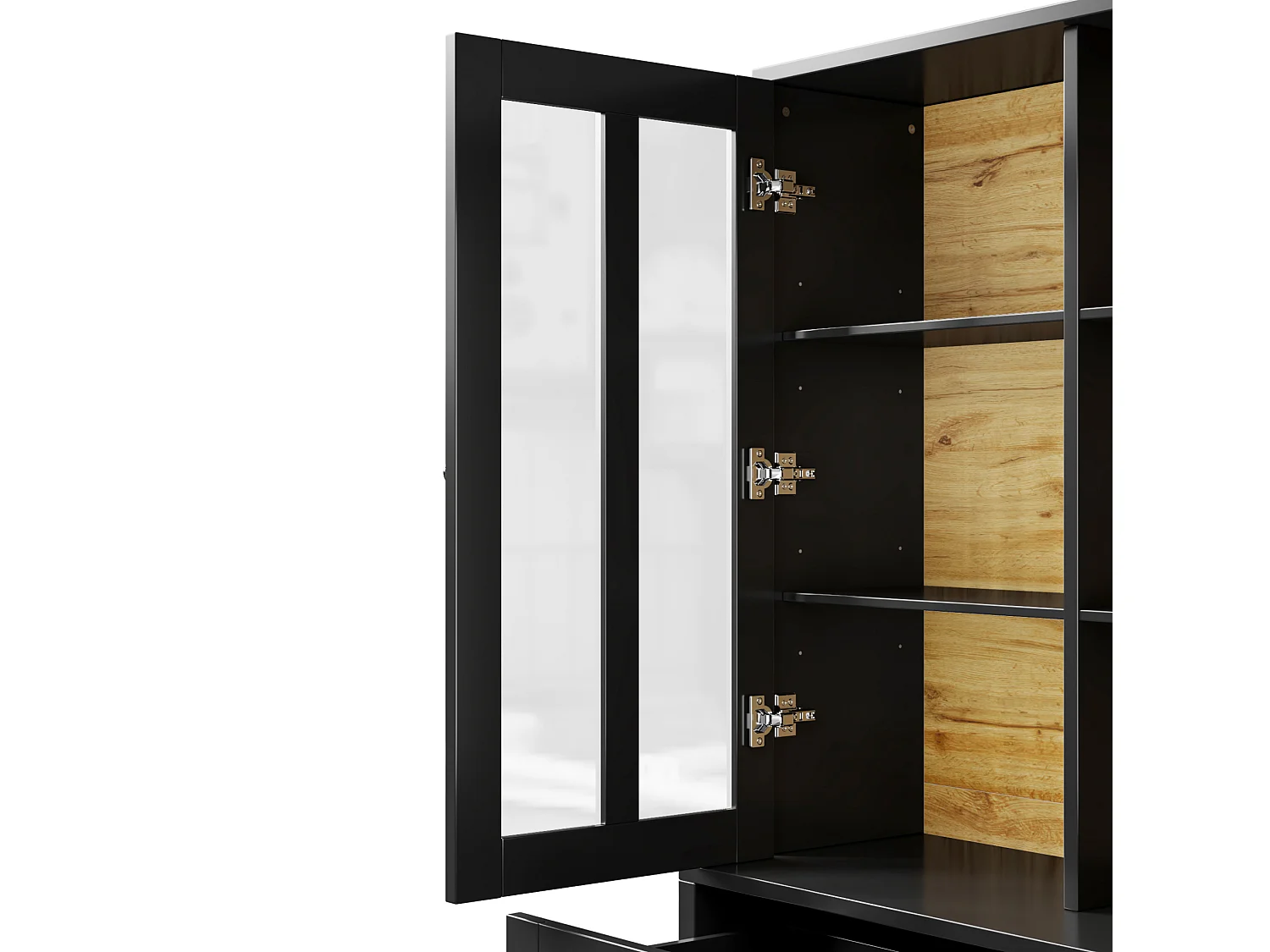 Buffet de cuisine 140 x 40 x 175 cm noir avec 3 tiroirs et 5 portes - MDF et acrylique