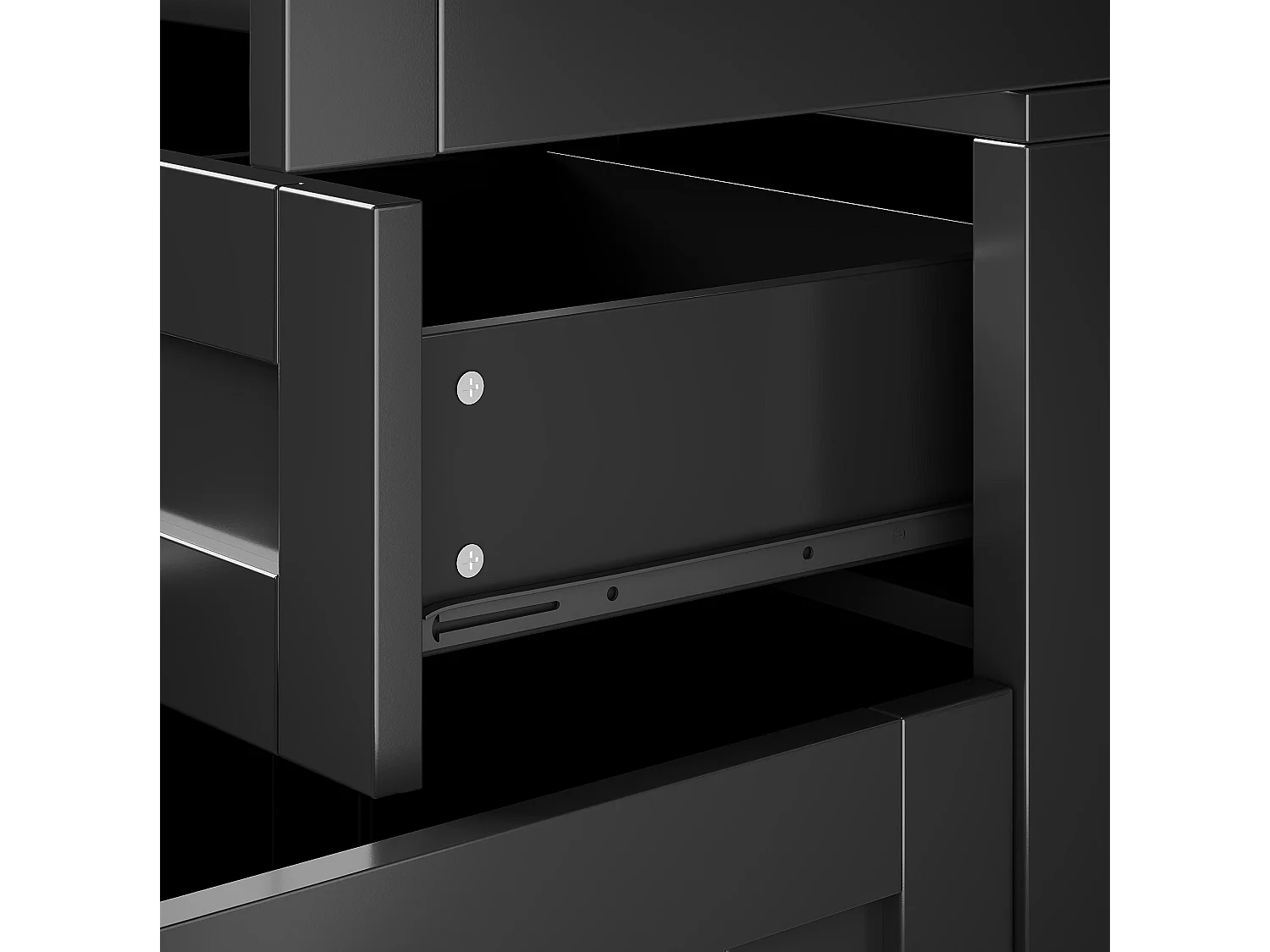 Buffet de cuisine 140 x 40 x 175 cm noir avec 3 tiroirs et 5 portes - MDF et acrylique
