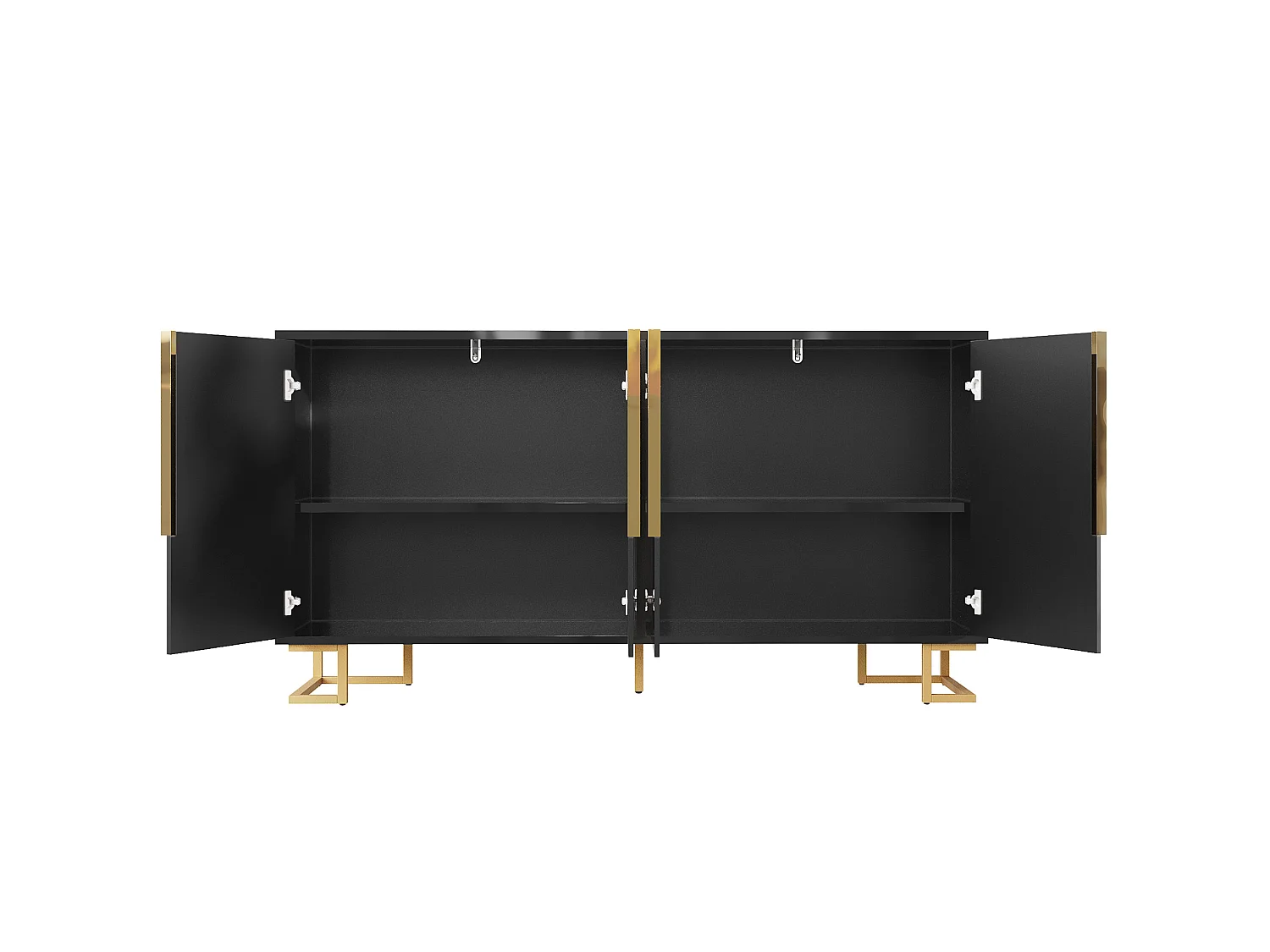 Skänk med 4 dörrar och guldfärgade metallben - Svart 152 x 40 x 75 cm