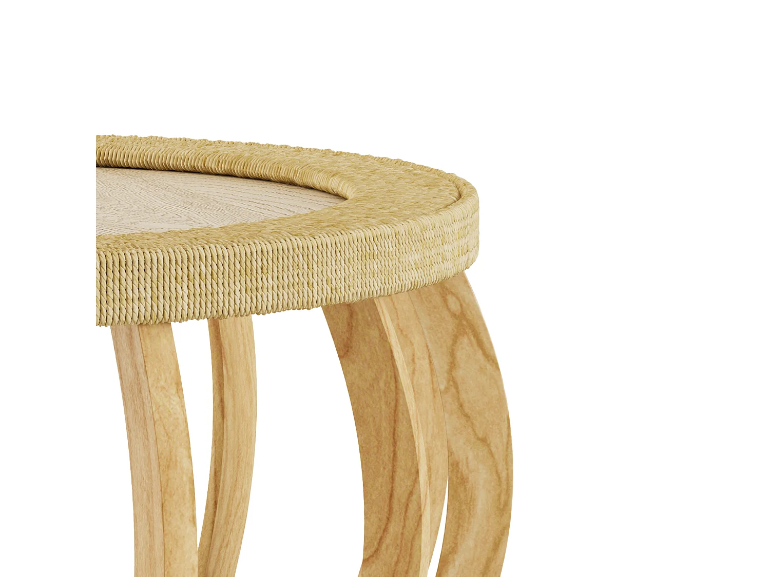 Table basse ronde 90x90x43 cm effet rotin - Pieds incurvés - Naturel clair