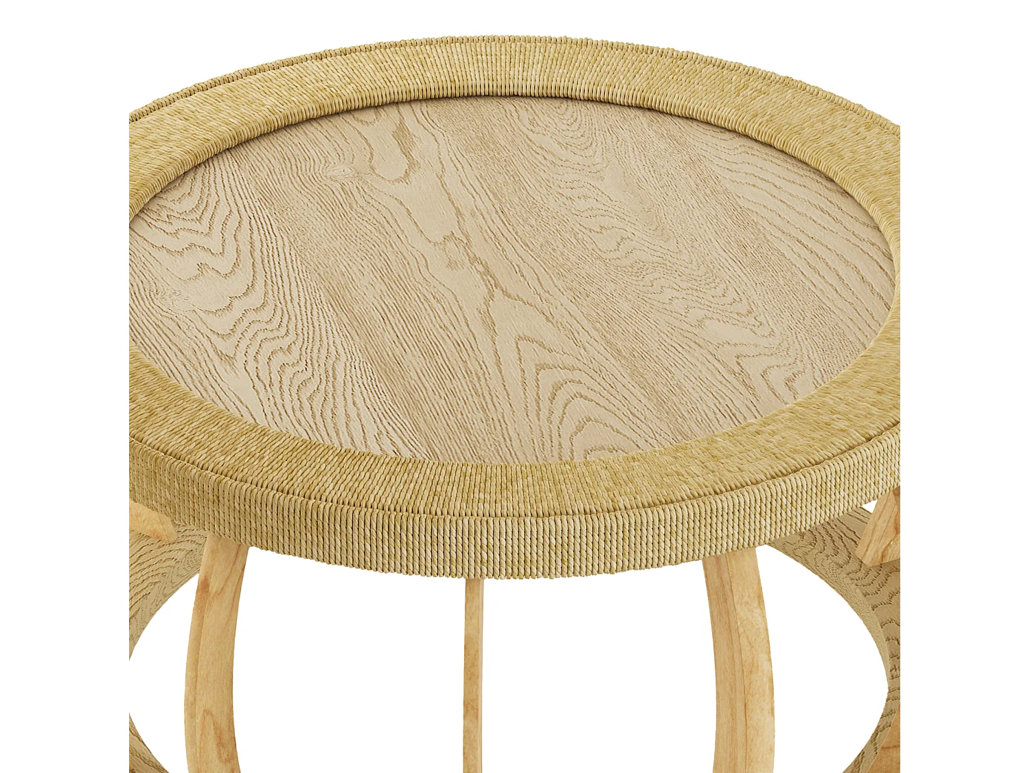 Table basse ronde 90x90x43 cm effet rotin - Pieds incurvés - Naturel clair