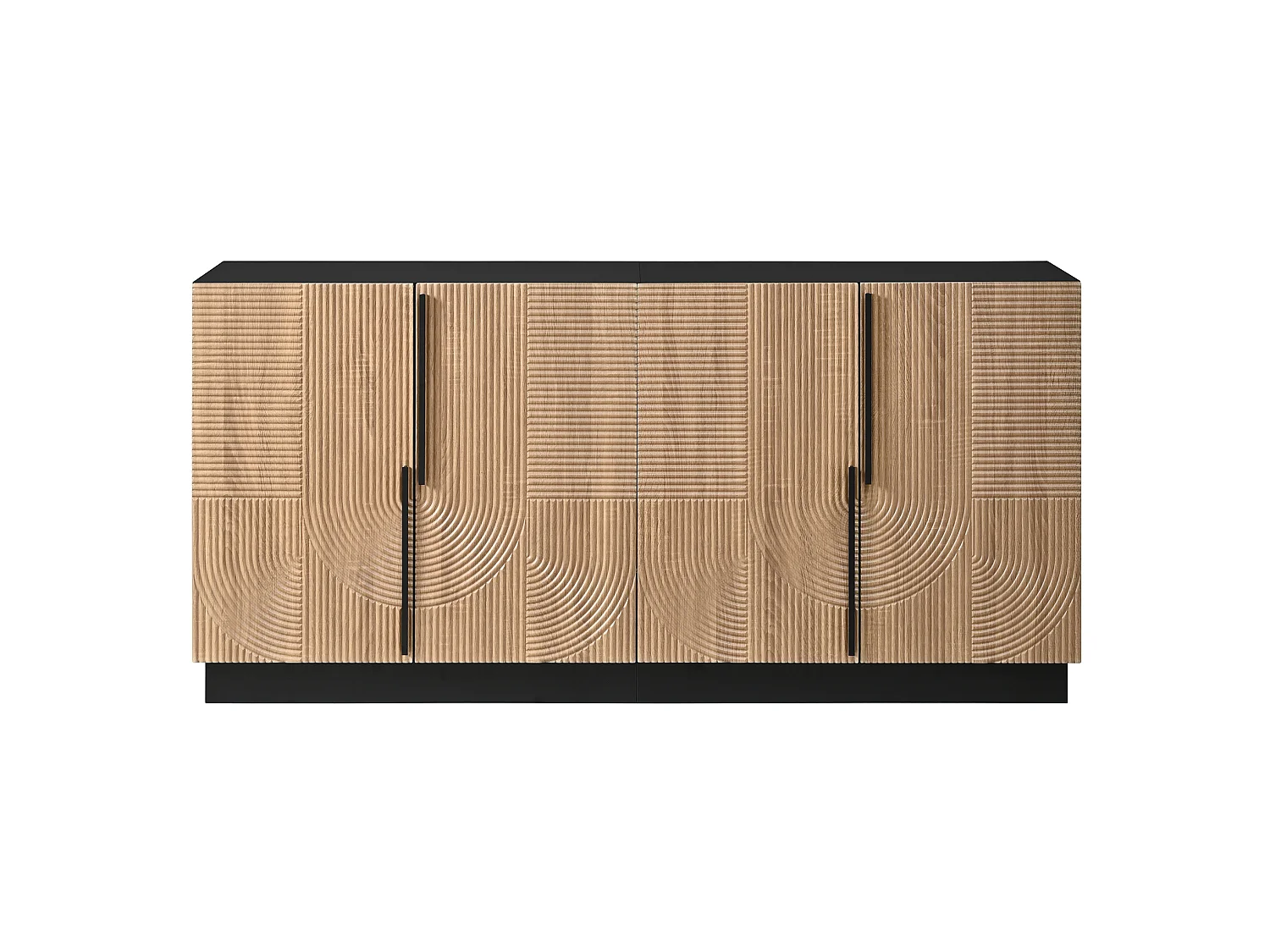 Buffet avec 4 portes - Poignées en métal, structure en PB et MDF - Noir et bois