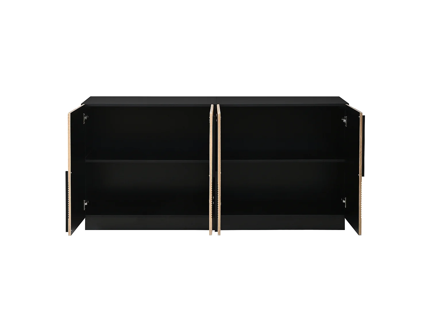 Buffet avec 4 portes - Poignées en métal, structure en PB et MDF - Noir et bois