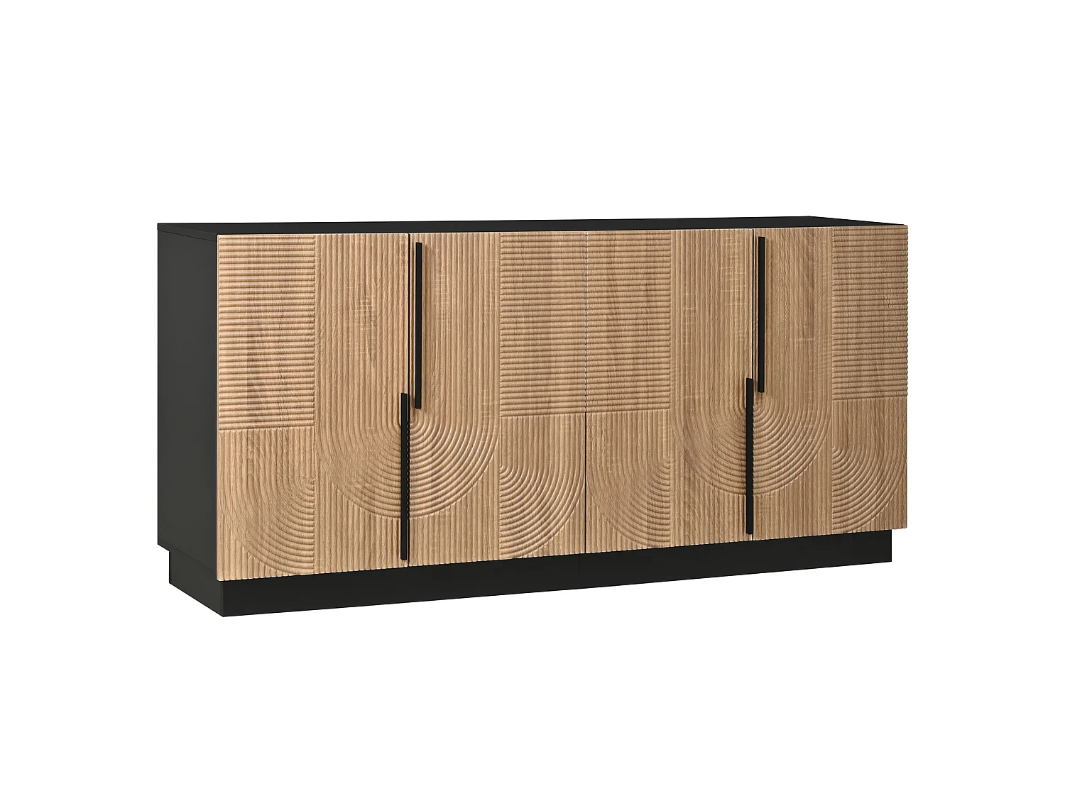 Buffet avec 4 portes - Poignées en métal, structure en PB et MDF - Noir et bois