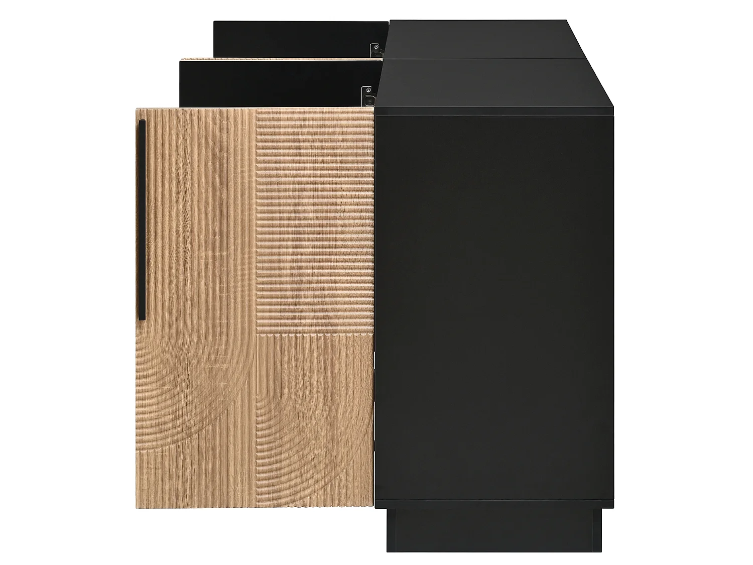 Buffet avec 4 portes - Poignées en métal, structure en PB et MDF - Noir et bois