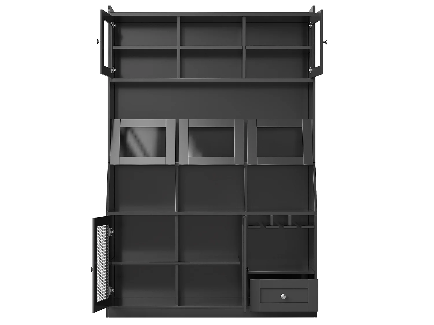 Buffet de cuisine 120x40x181,7 cm avec port USB, portes vitrées et LED, noir