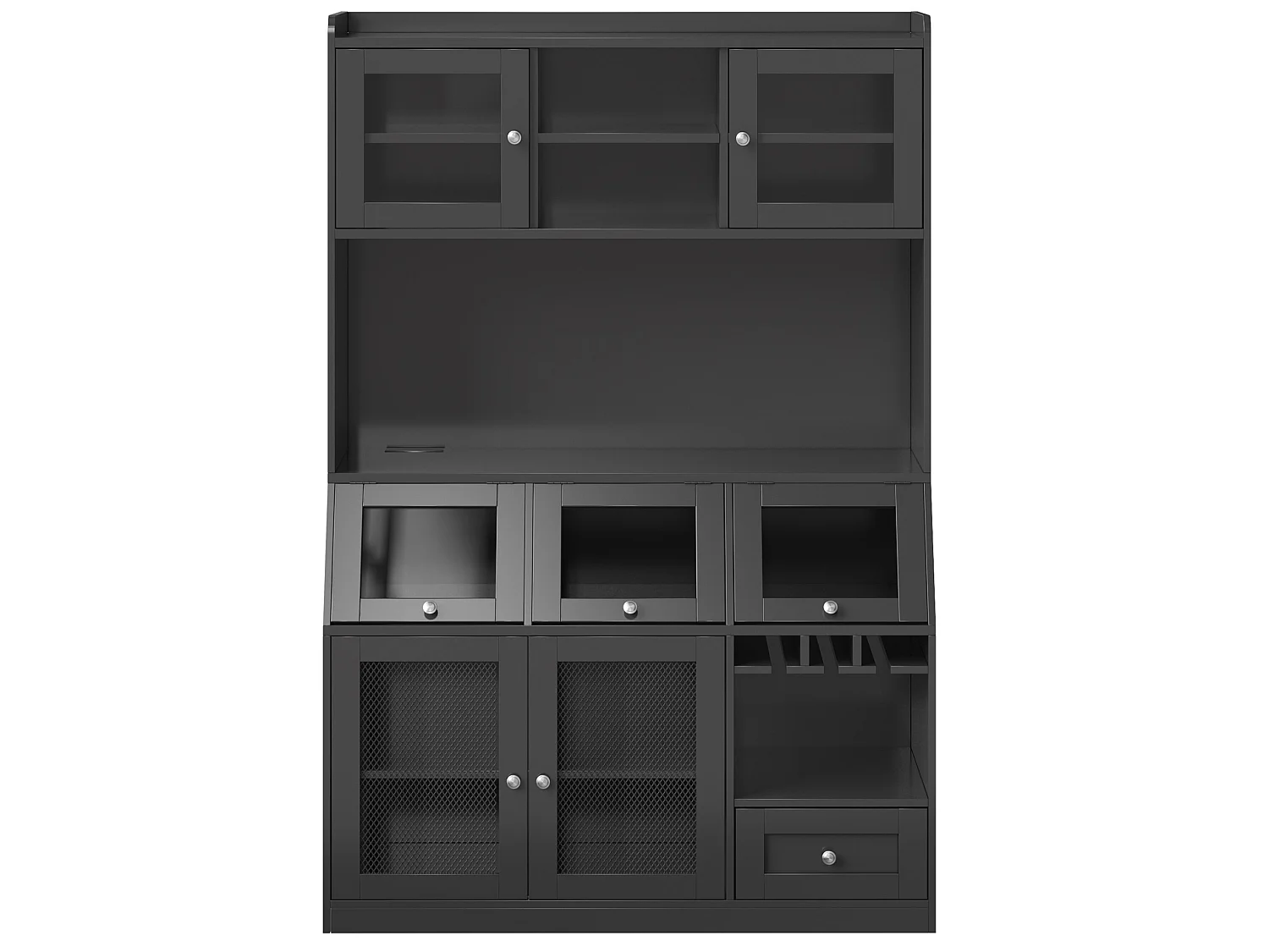 Buffet de cuisine 120x40x181,7 cm avec port USB, portes vitrées et LED, noir