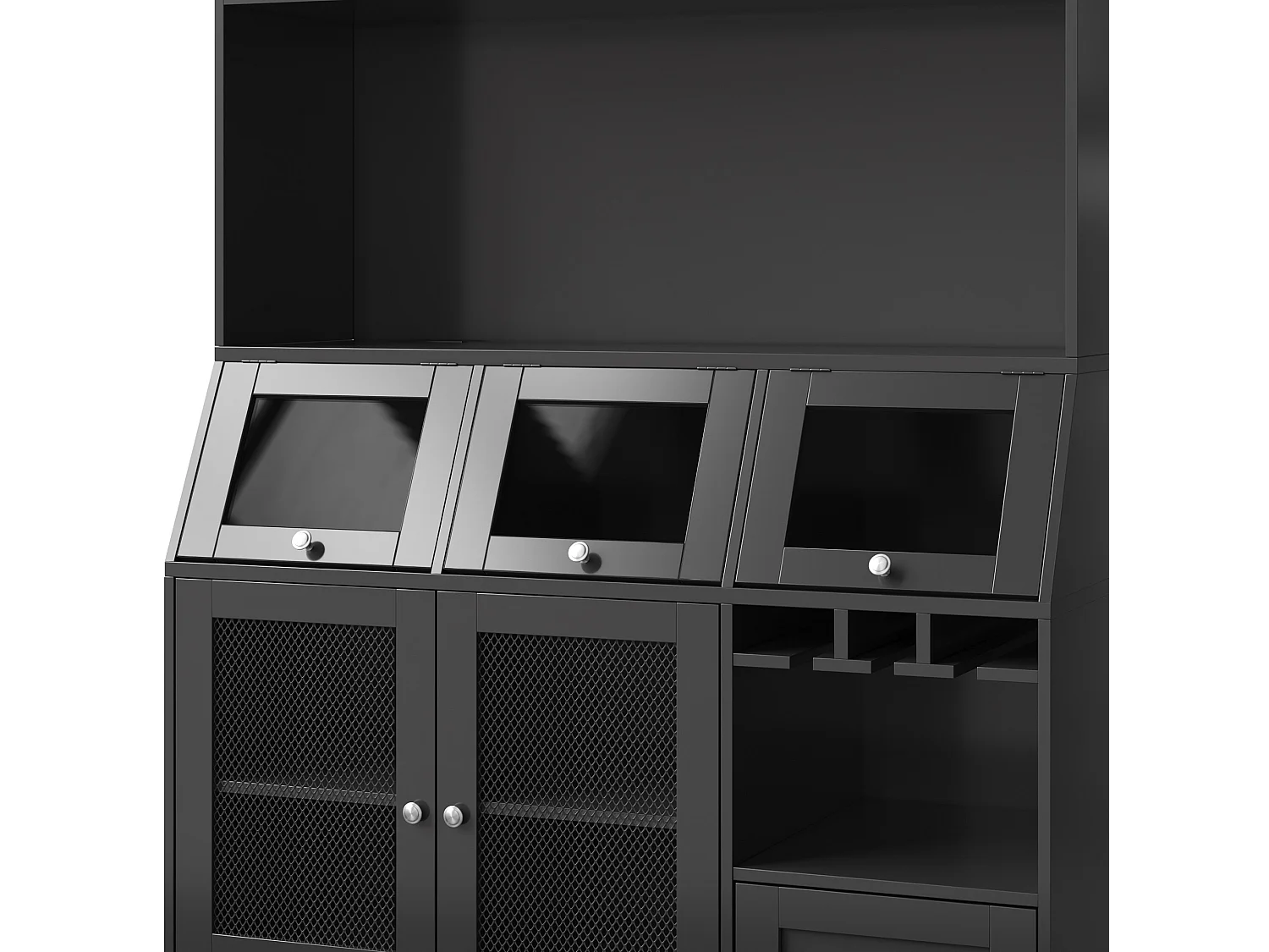 Buffet de cuisine 120x40x181,7 cm avec port USB, portes vitrées et LED, noir