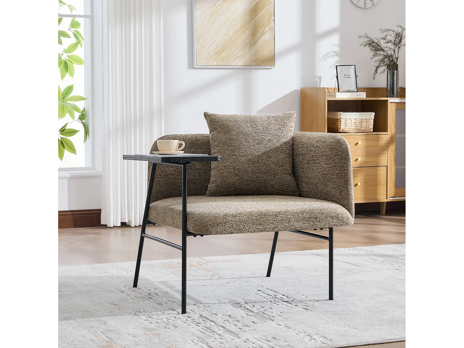 Fauteuil en chenille avec table d'appoint et 2 poches de rangement - Kaki