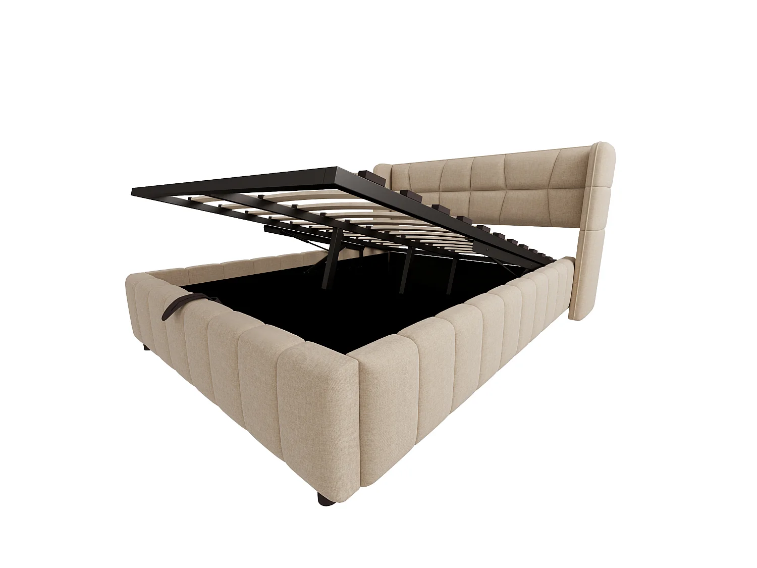 Beige tygsäng med förvaring (140 x 200 cm) med huvudgavel – För vuxna och tonåringar