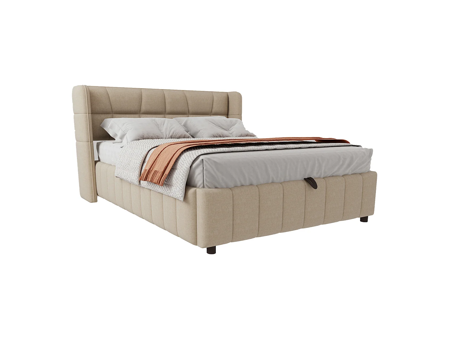 Beige tygsäng med förvaring (140 x 200 cm) med huvudgavel – För vuxna och tonåringar