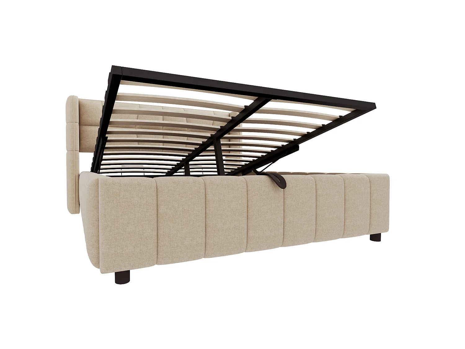 Beige tygsäng med förvaring (140 x 200 cm) med huvudgavel – För vuxna och tonåringar