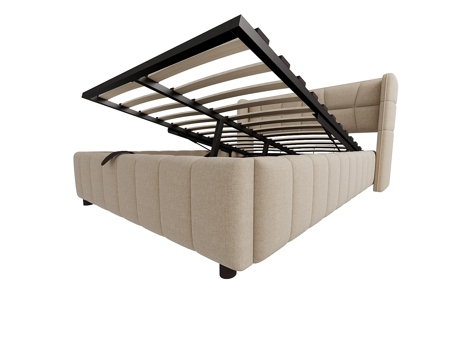 Beige tygsäng med förvaring (140 x 200 cm) med huvudgavel – För vuxna och tonåringar