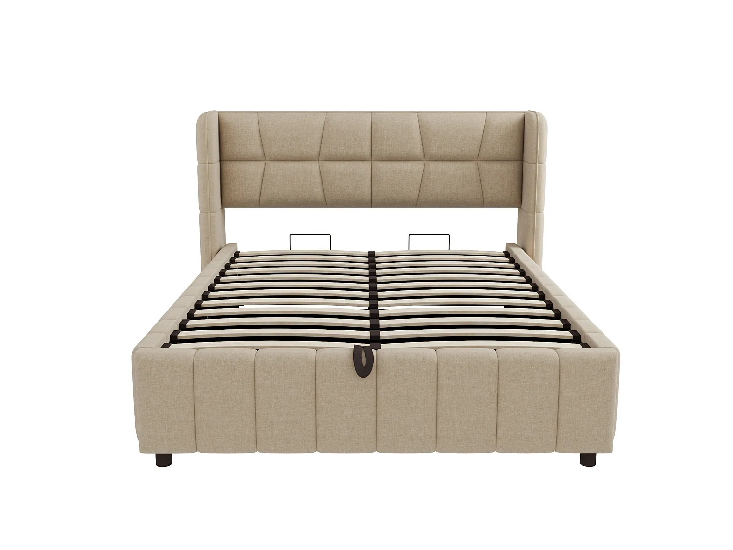Beige tygsäng med förvaring (140 x 200 cm) med huvudgavel – För vuxna och tonåringar