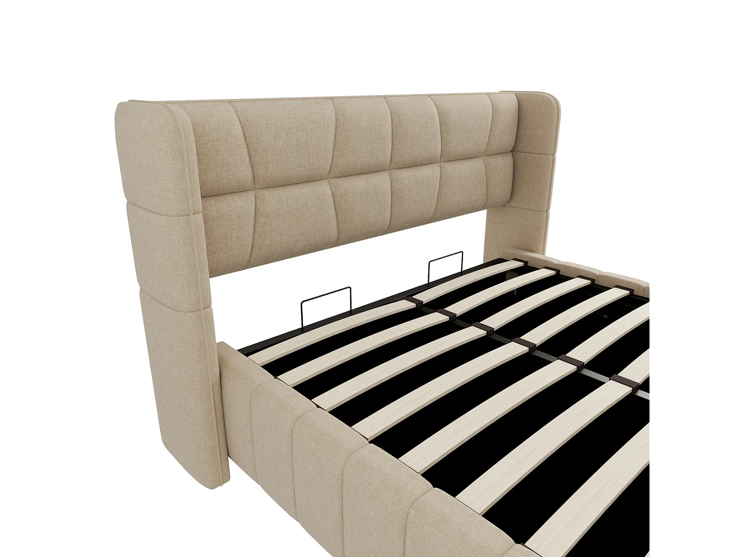 Beige tygsäng med förvaring (140 x 200 cm) med huvudgavel – För vuxna och tonåringar