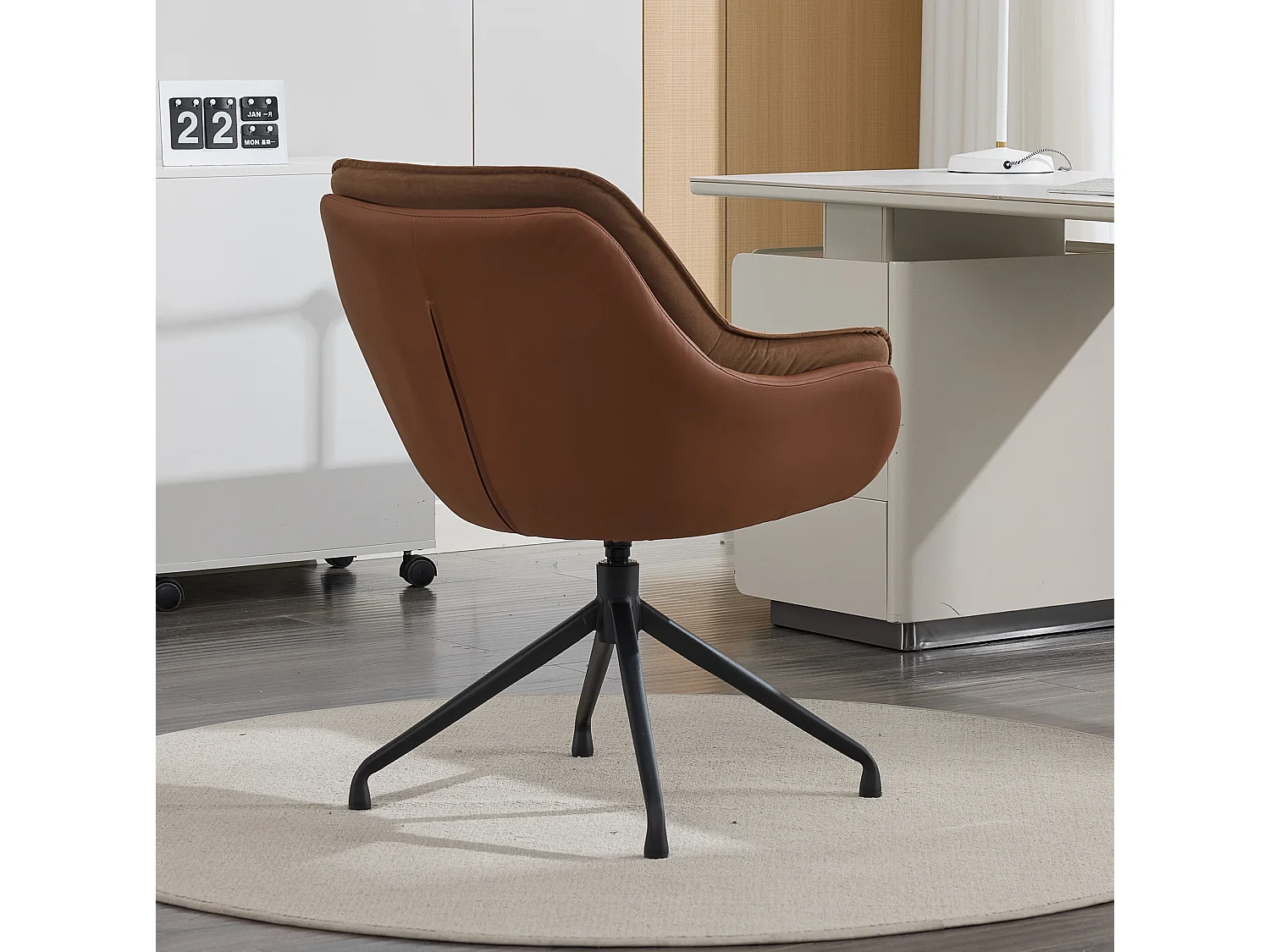 Chaise de bureau pivotant avec accoudoirs - Simili cuir et tissu - Marron