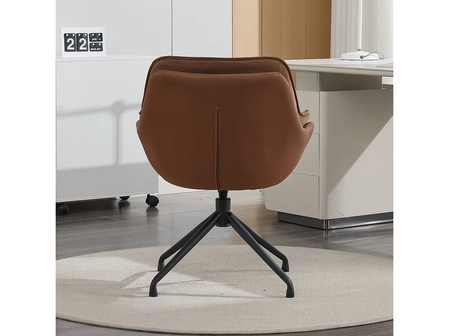 Chaise de bureau pivotant avec accoudoirs - Simili cuir et tissu - Marron