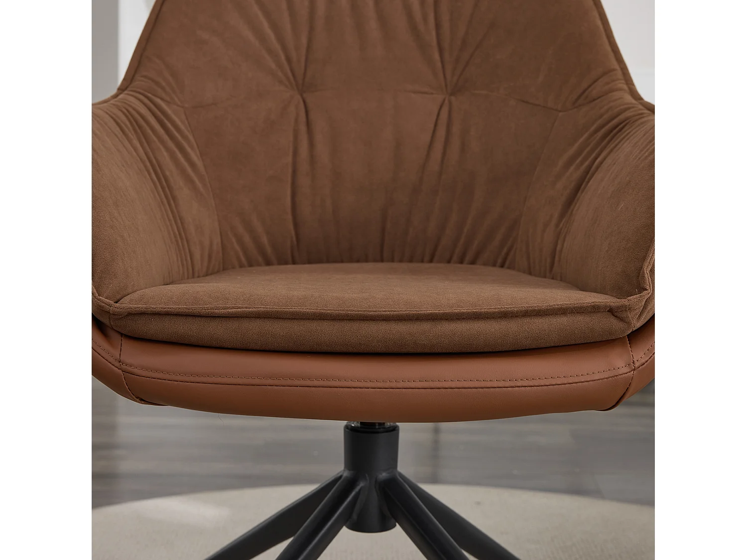 Chaise de bureau pivotant avec accoudoirs - Simili cuir et tissu - Marron