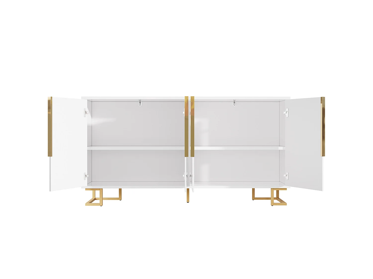 Skänk med 4 dörrar och guldfärgade metallben - Vit 152 x 40 x 75 cm