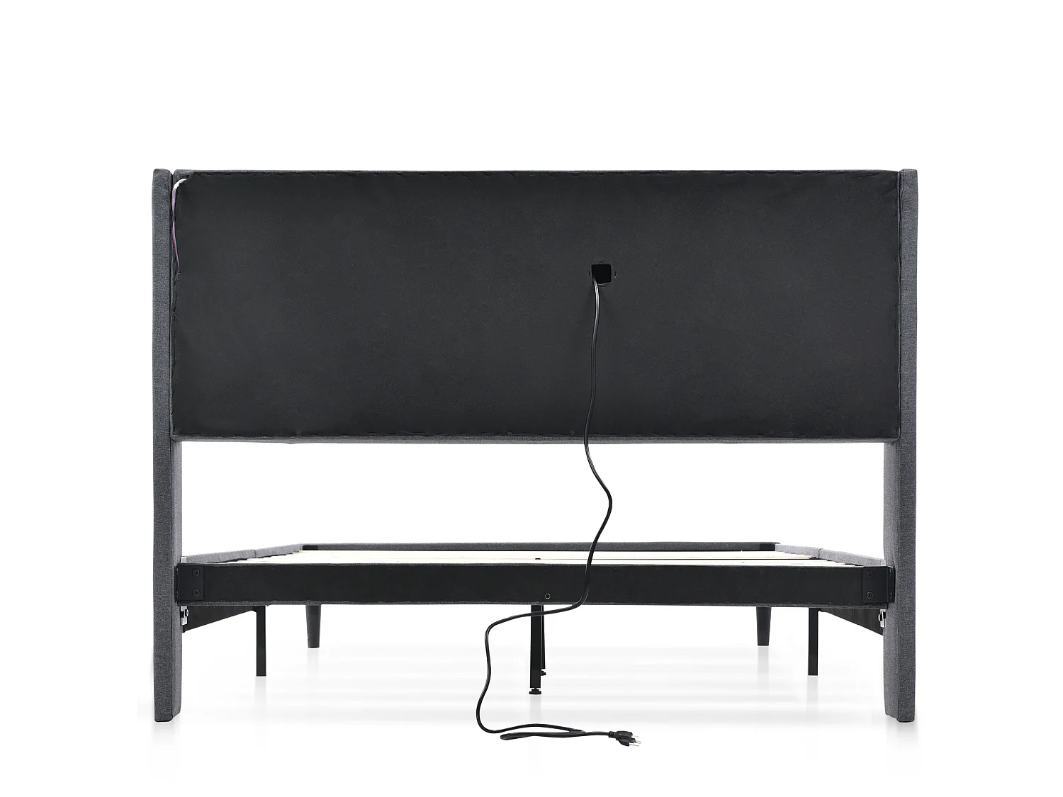 Vuxensäng 160x200 cm, USB-portar, LED och förvaring - Grått linnetyg