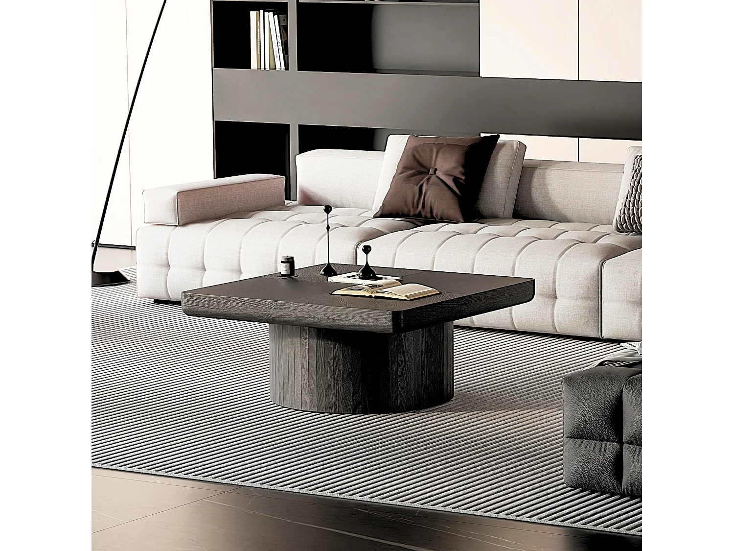Table basse carrée 78x78x38 cm noir - Placage woodgrain