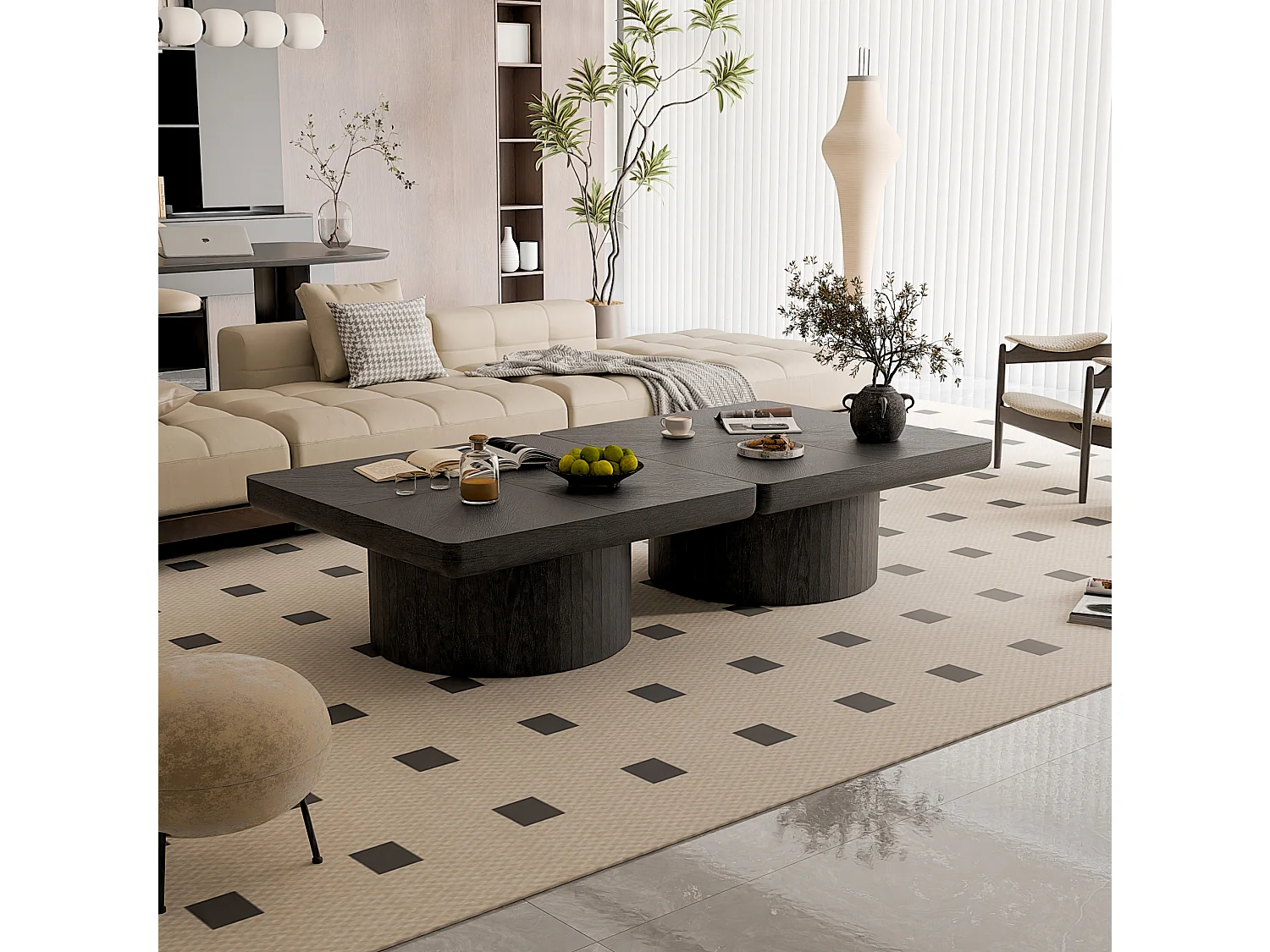 Table basse carrée 78x78x38 cm noir - Placage woodgrain