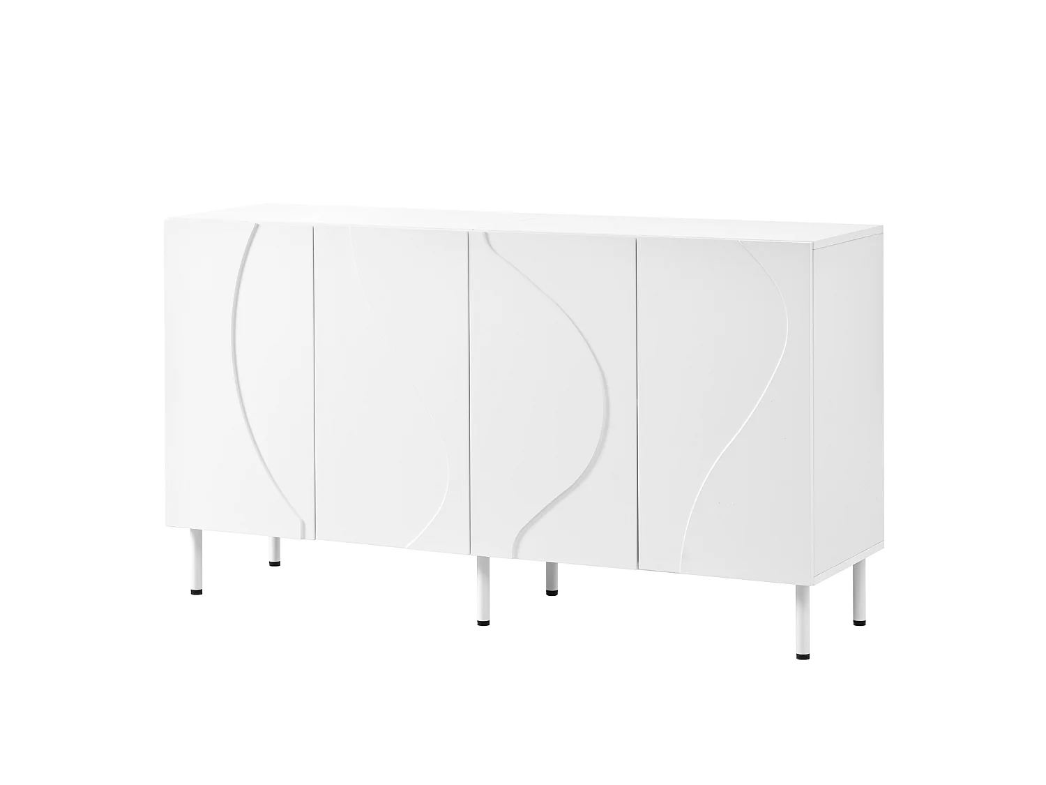 Buffet blanc avec 4 portes galbées - Bois en MDF et pieds en métal