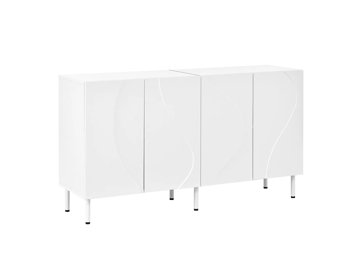 Buffet blanc avec 4 portes galbées - Bois en MDF et pieds en métal