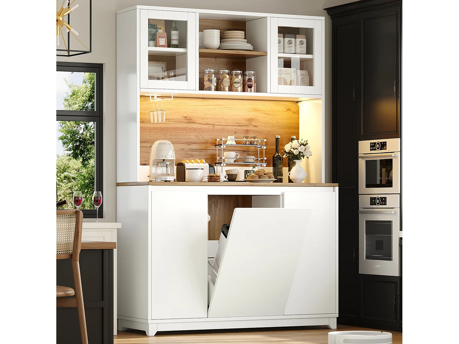 Buffet de cuisine 120x40x180 cm avec portes en acrylique et éclairage LED - Blanc