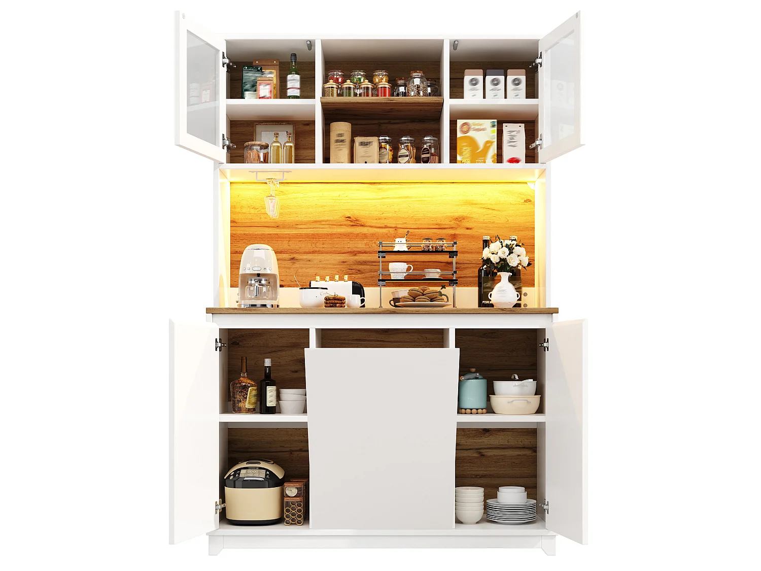 Buffet de cuisine 120x40x180 cm avec portes en acrylique et éclairage LED - Blanc