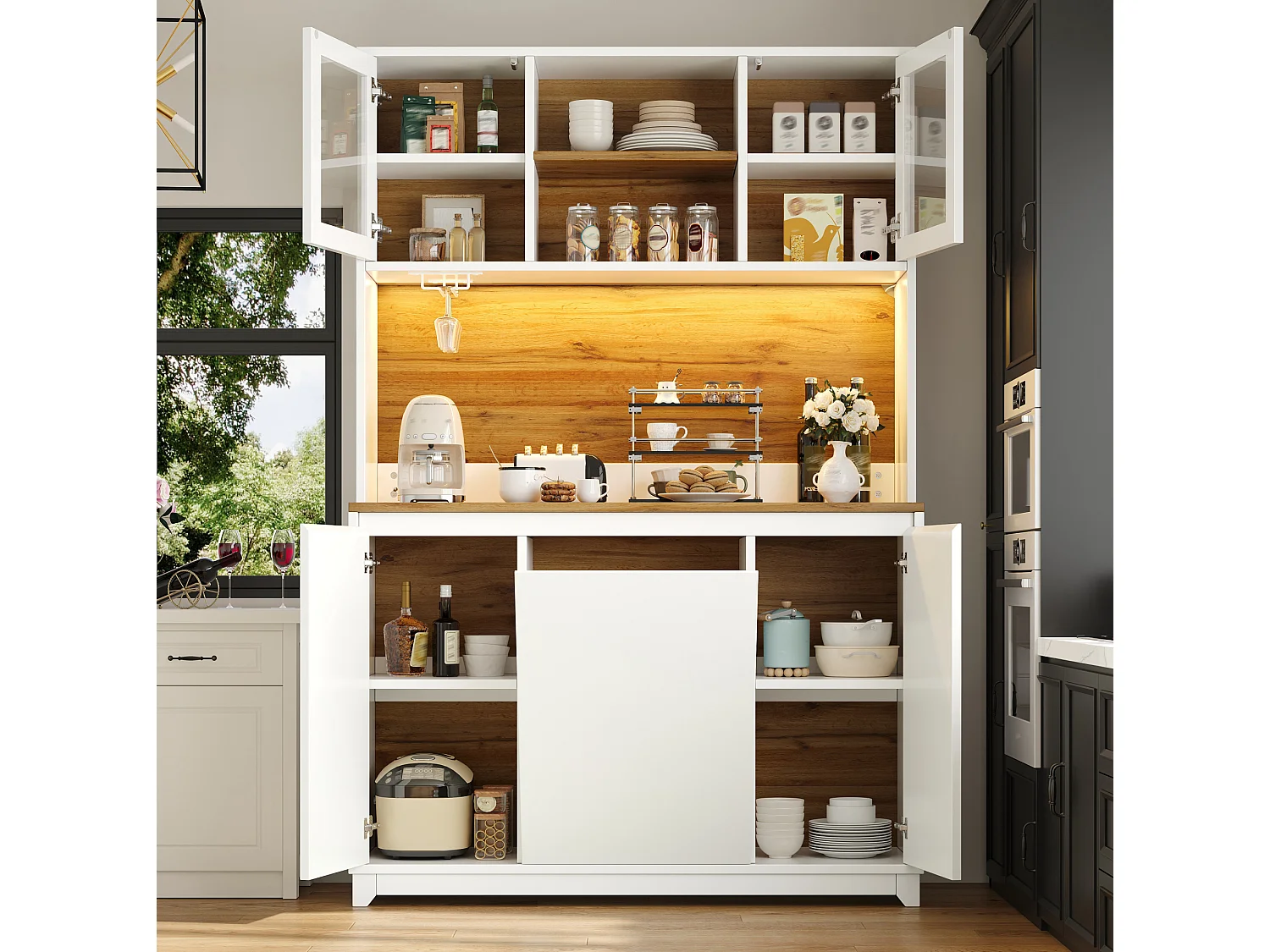Buffet de cuisine 120x40x180 cm avec portes en acrylique et éclairage LED - Blanc