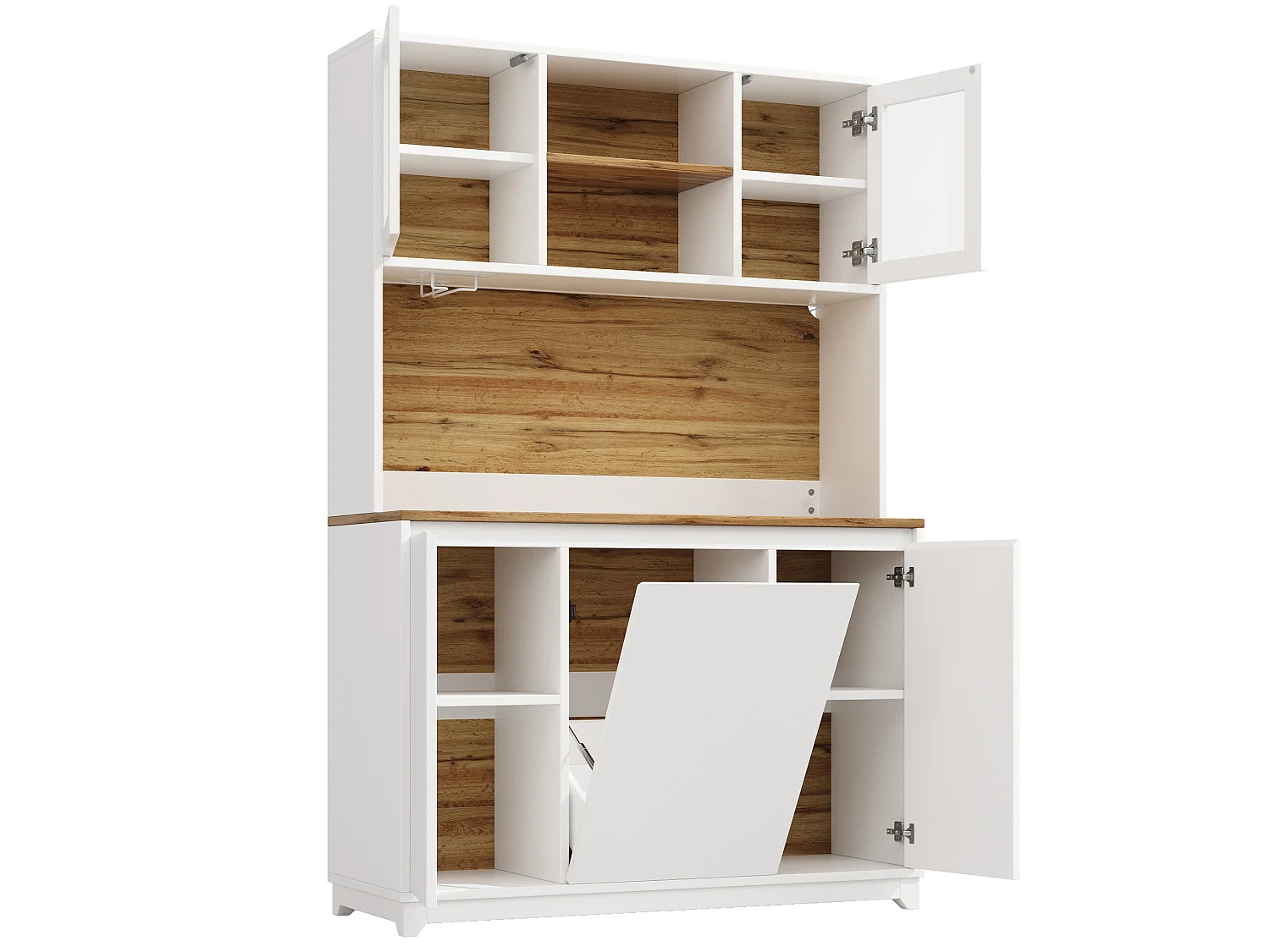 Buffet de cuisine 120x40x180 cm avec portes en acrylique et éclairage LED - Blanc