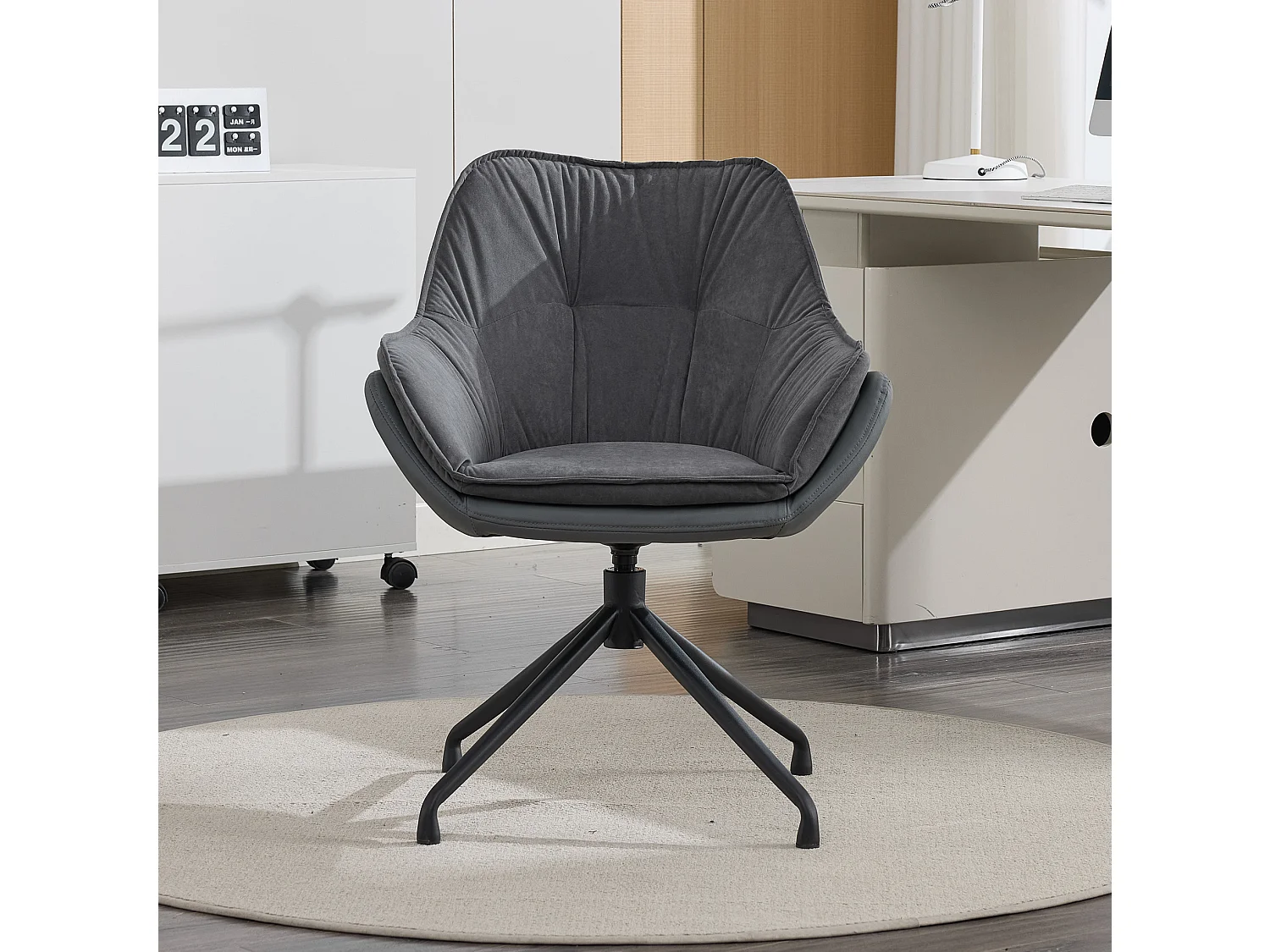 Chaise de bureau pivotant avec accoudoirs - Simili cuir et tissu - Gris