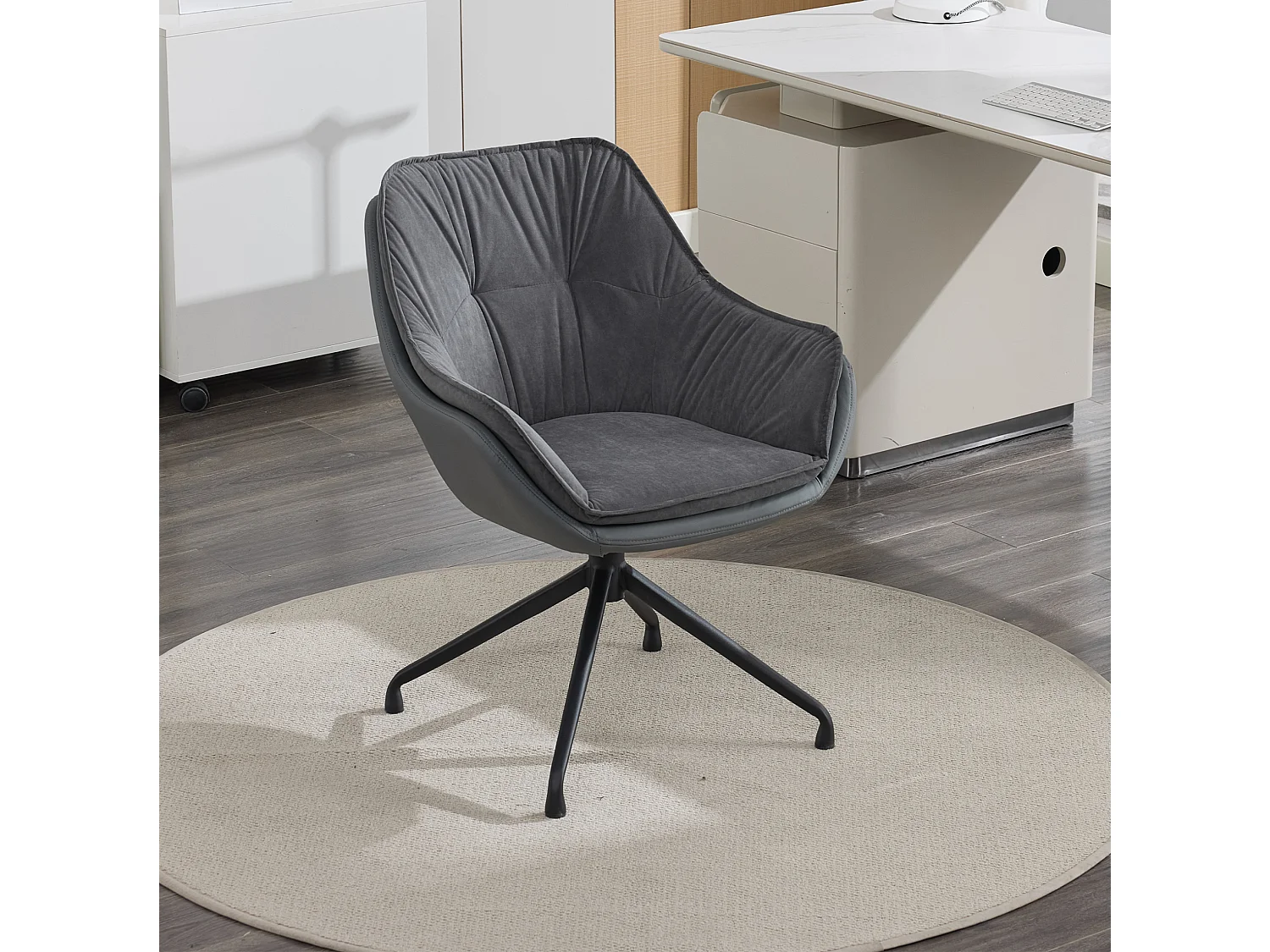 Chaise de bureau pivotant avec accoudoirs - Simili cuir et tissu - Gris