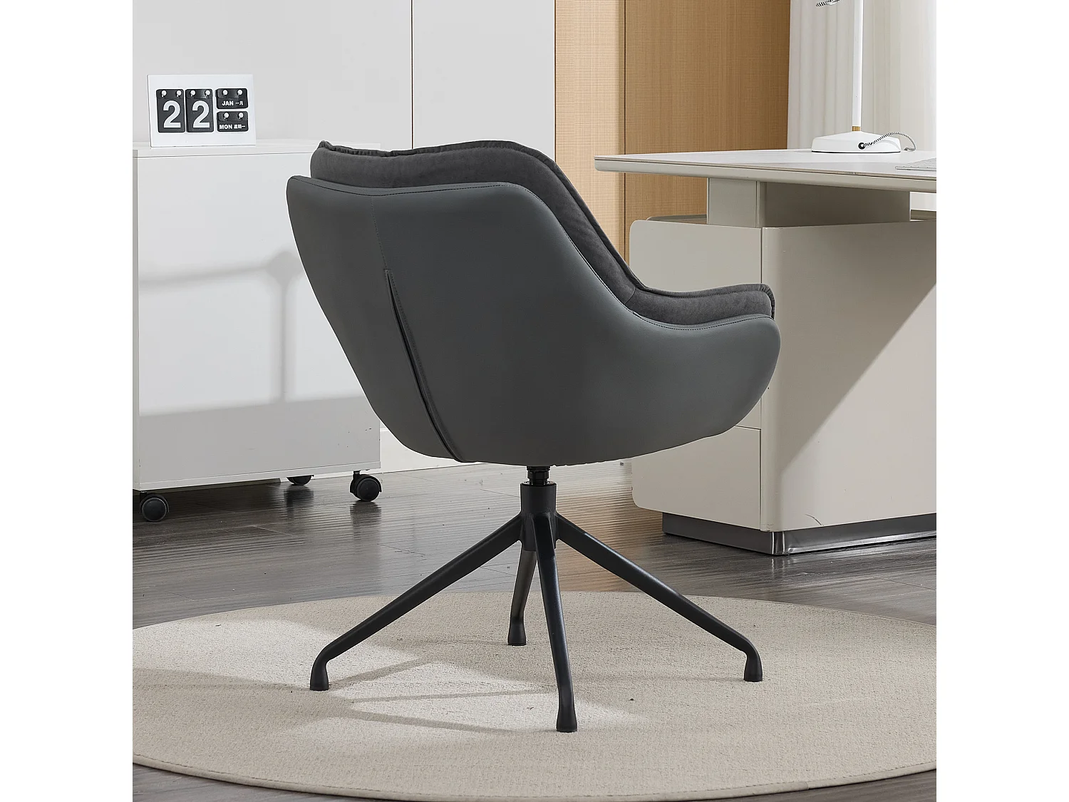 Chaise de bureau pivotant avec accoudoirs - Simili cuir et tissu - Gris