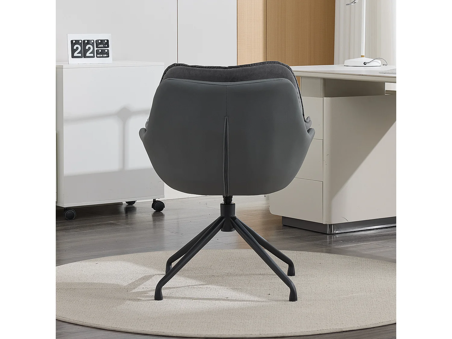 Chaise de bureau pivotant avec accoudoirs - Simili cuir et tissu - Gris