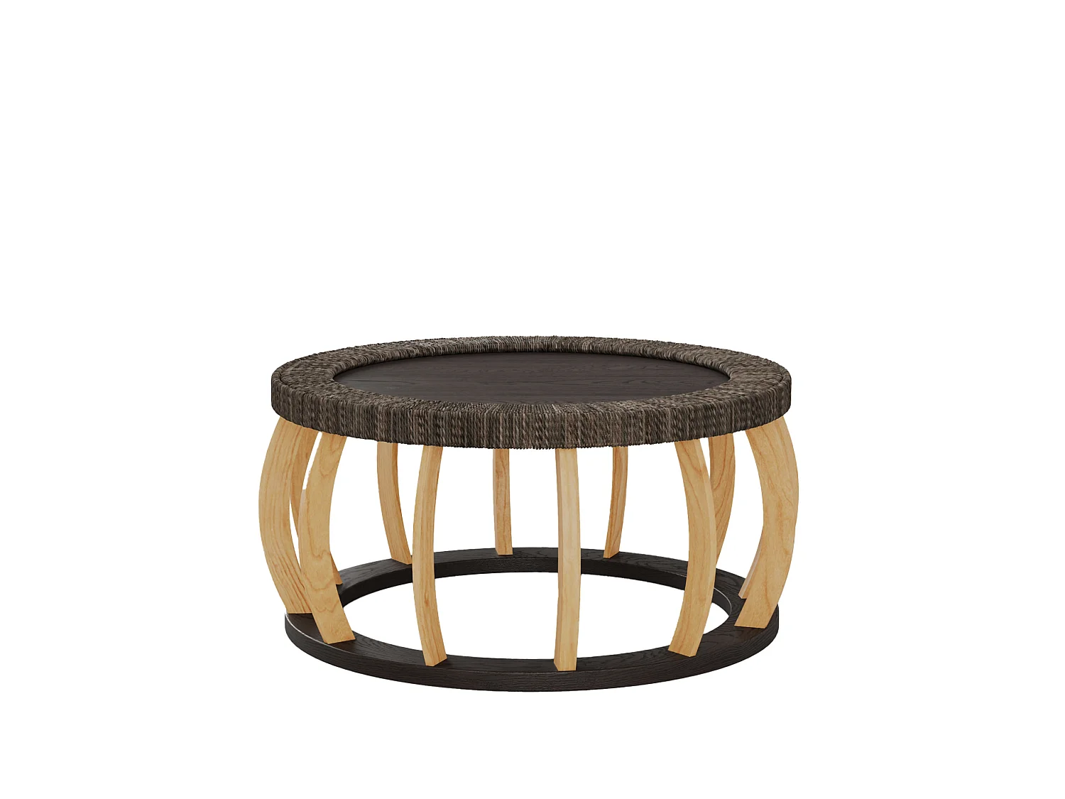 Table basse ronde 90x90x43 cm effet rotin - Pieds incurvés - Brun foncé
