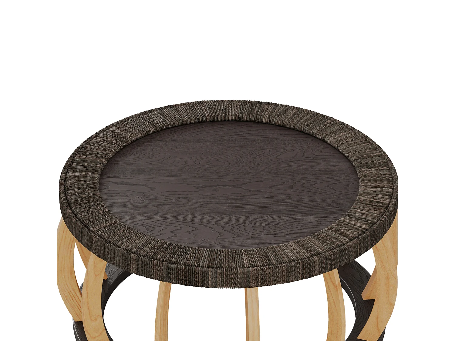Table basse ronde 90x90x43 cm effet rotin - Pieds incurvés - Brun foncé