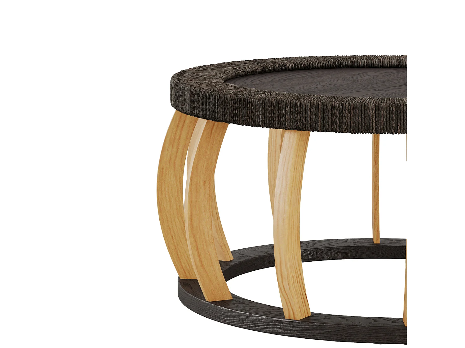 Table basse ronde 90x90x43 cm effet rotin - Pieds incurvés - Brun foncé