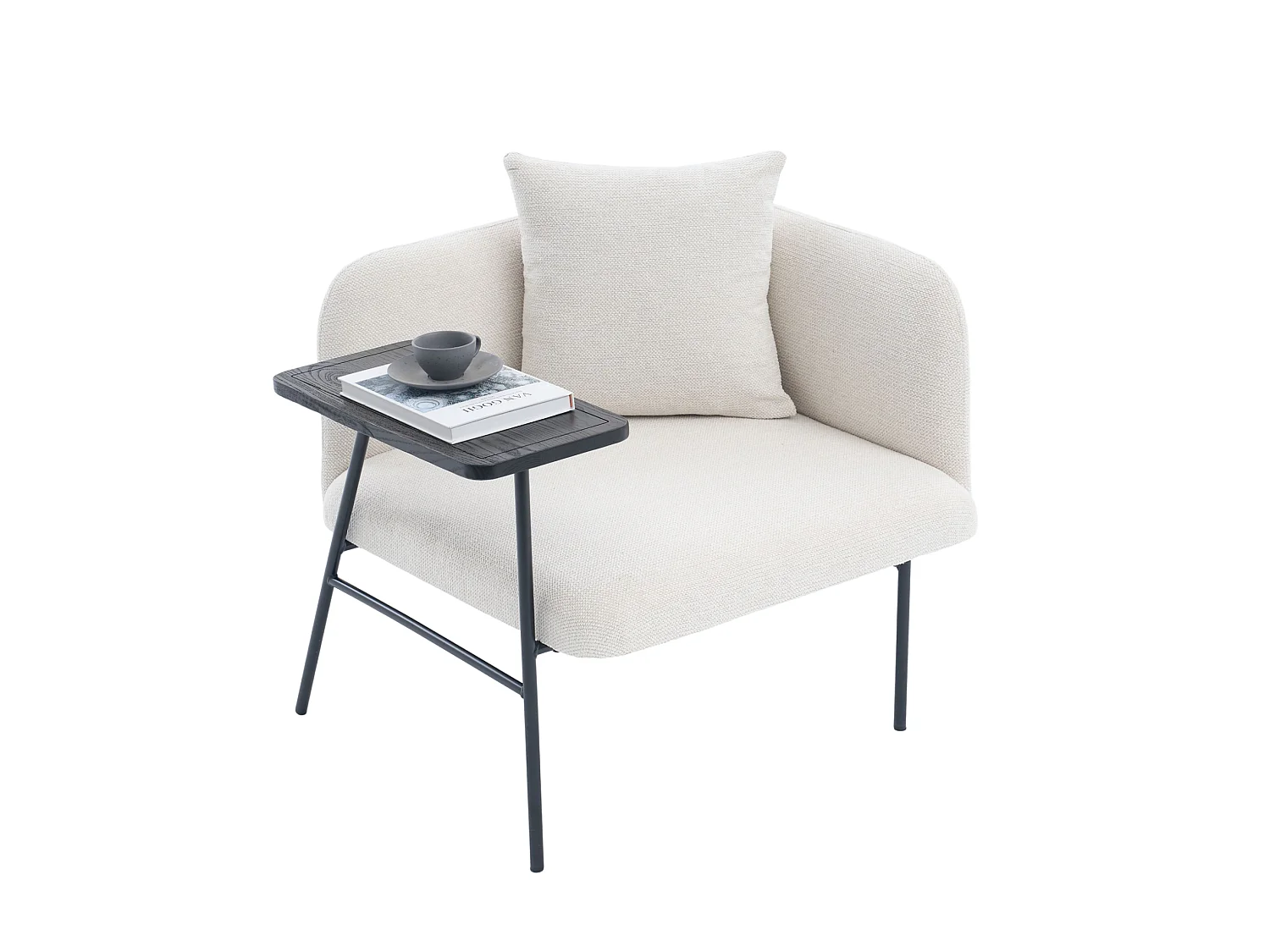 Fauteuil en chenille avec table d'appoint et 2 poches de rangement - Beige