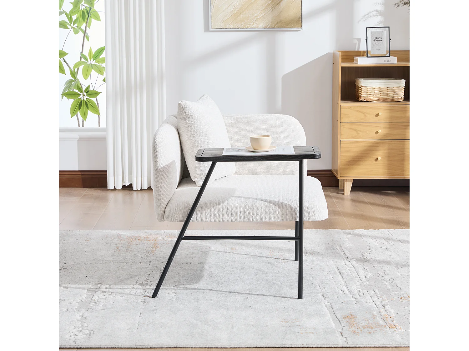 Fauteuil en chenille avec table d'appoint et 2 poches de rangement - Beige