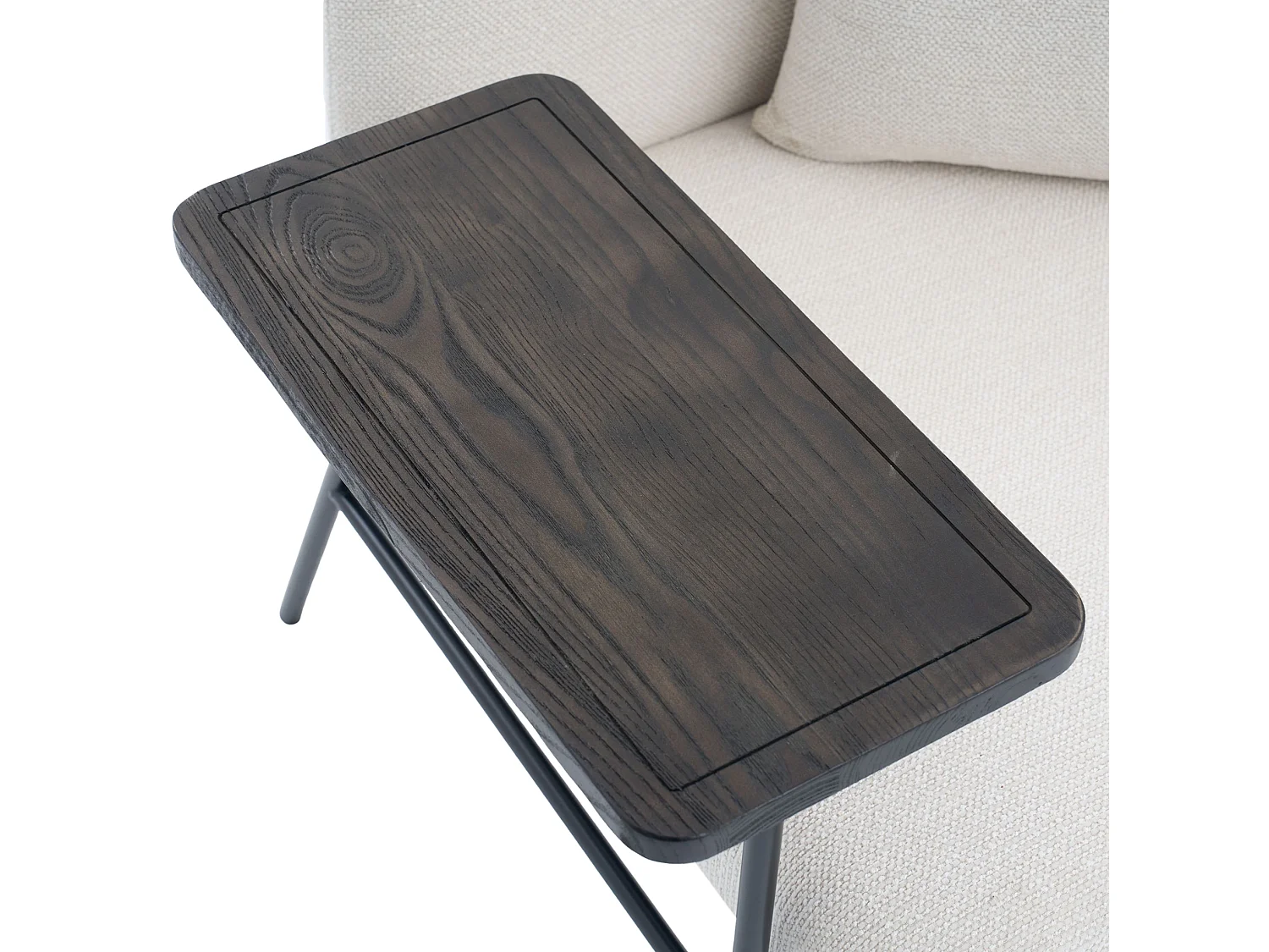 Fauteuil en chenille avec table d'appoint et 2 poches de rangement - Beige
