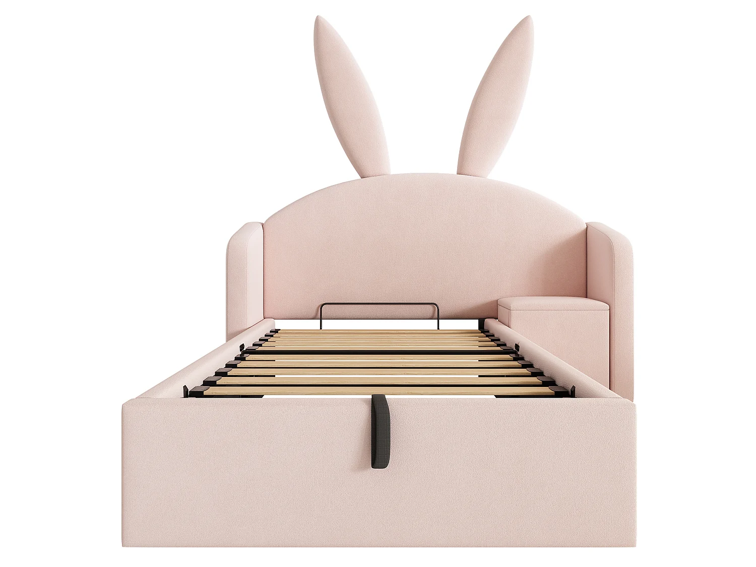Lit coffre enfant 90x200 cm avec table de chevet et motif oreilles de lapin - Velours rose