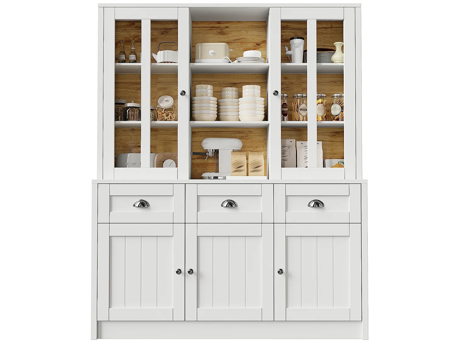 Buffet de cuisine 140 x 40 x 175 cm blanc avec 3 tiroirs et 5 portes - MDF et acrylique