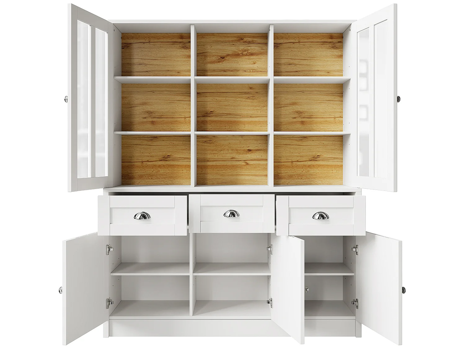 Buffet de cuisine 140 x 40 x 175 cm blanc avec 3 tiroirs et 5 portes - MDF et acrylique