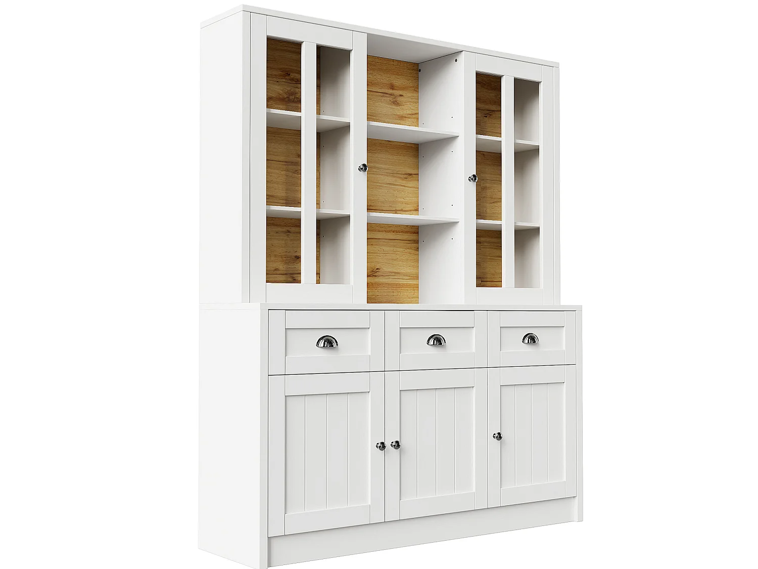 Buffet de cuisine 140 x 40 x 175 cm blanc avec 3 tiroirs et 5 portes - MDF et acrylique