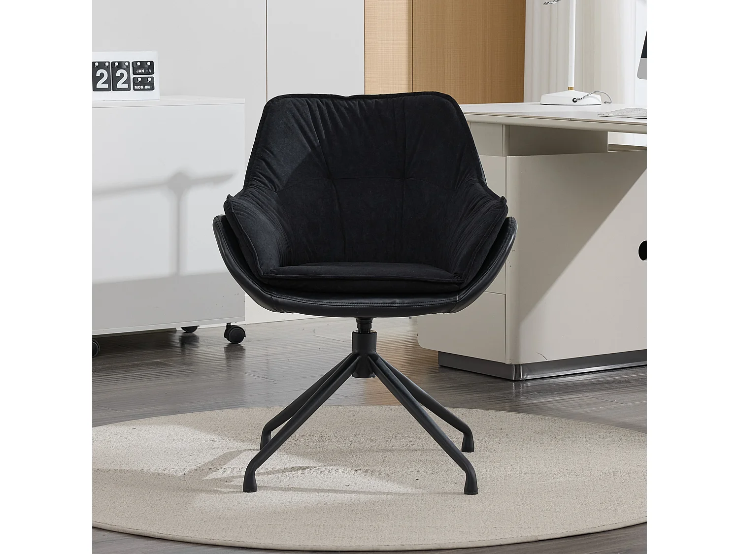 Chaise de bureau pivotant avec accoudoirs - Simili cuir et tissu - Noir
